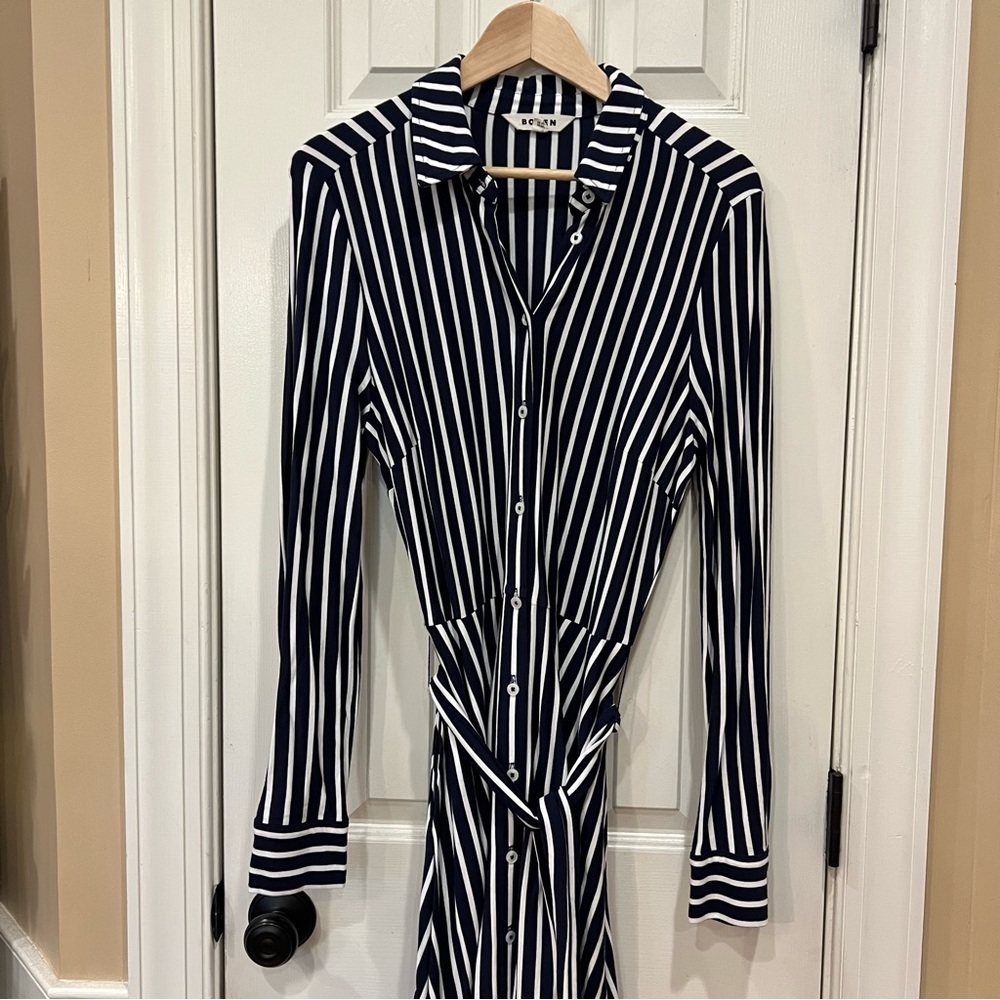 NEW Boden Marcia Dress Women 10 Long Jersey Shirtdress Striped Tie Belt Nautical - Picture 4 of 8